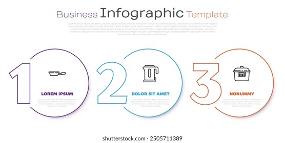 Set line Frying pan, Electric kettle and Slow cooker. Business infographic template. Vector