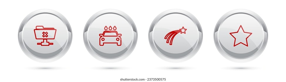 Legen Sie die Zeile FTP-Abbruch Betrieb, Auto-Waschen, Falling Stern und Star. Silberkreisknopf. Vektorgrafik
