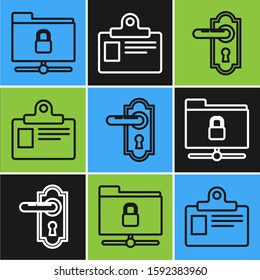 Set line FTP folder and lock , Door handle  and Identification badge icon. Vector