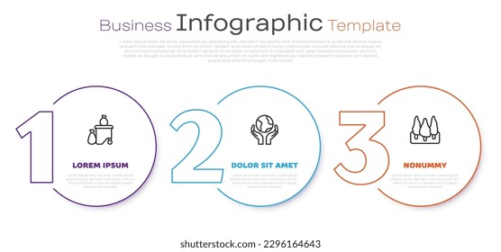 Set line Full dustbin, Hands holding Earth globe and Forest. Business infographic template. Vector