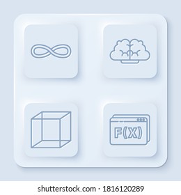 Set line Function mathematical symbol, Graph, schedule, chart, diagram, Function mathematical symbol and Geometric figure Pentagonal prism. White square button. Vector