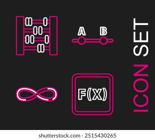 Set line Function mathematical symbol, Infinity, Graph, schedule, chart, diagram and Abacus icon. Vector