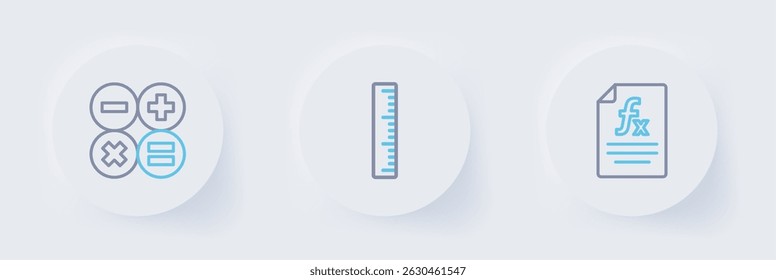 Set line Function mathematical symbol, Ruler and Calculator icon. Vector