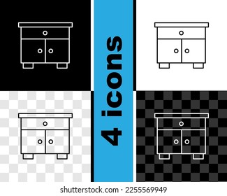 Set line Furniture nightstand icon isolated on black and white, transparent background.  Vector