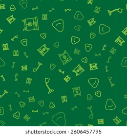 Set line Furniture nightstand, Table lamp and Pouf on seamless pattern. Vector
