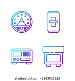 Set line Fuse, Electrical measuring instruments, Ampere meter, multimeter, voltmeter and Electric light switch. Gradient color icons. Vector