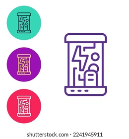 Set line Futuristic cryogenic capsules or containers icon isolated on white background. Cryonic technology for humans or cryogenic chamber. Set icons colorful. Vector