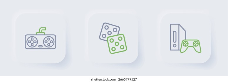 Set line Game console with joystick, dice and controller or icon. Vector