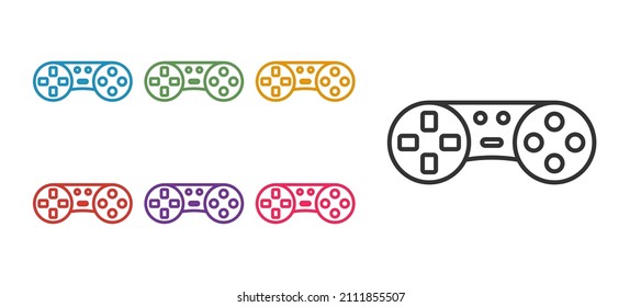 Set line Game controller or joystick for game console icon isolated on white background. Set icons colorful. Vector