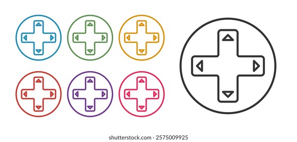 Set line Game controller or joystick for game console icon isolated on white background. Set icons colorful. Vector