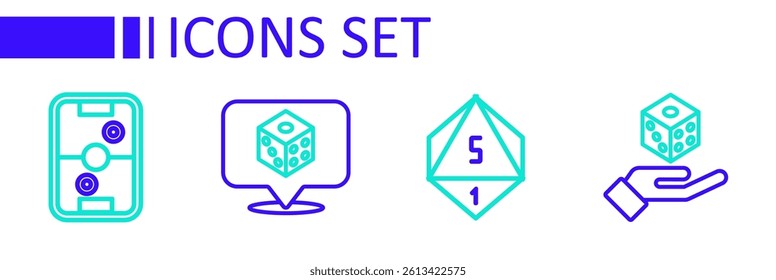 Set line Game dice,  and Air hockey table icon. Vector