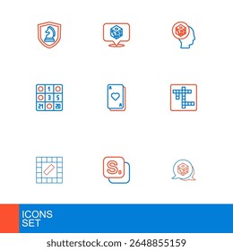 Set line Game dice, Bingo, Board game, Crossword, card, Playing cards,  and  icon. Vector