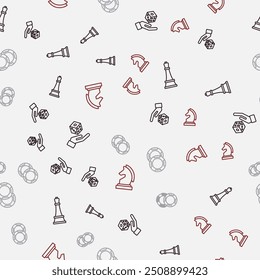 Set line Game dice, Chess, Casino chips and  on seamless pattern. Vector
