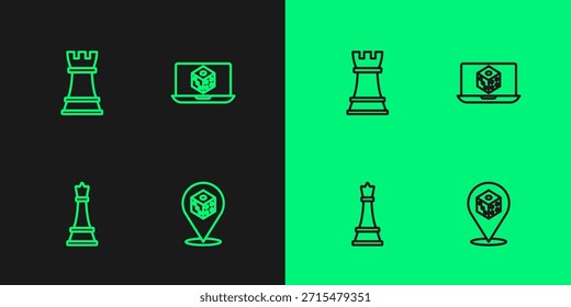 Zeile Spielwürfel, Schach und Symbol setzen. Vektorgrafik