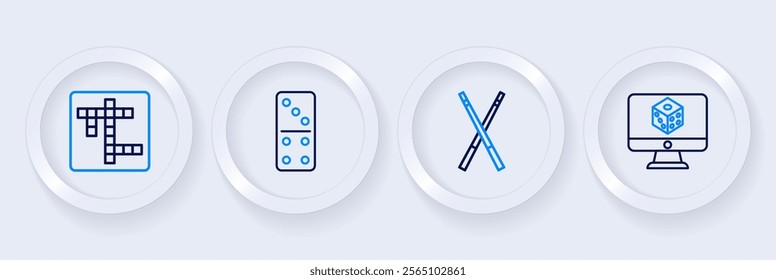 Set line Game dice, Crossed billiard cues, Domino and Crossword icon. Vector