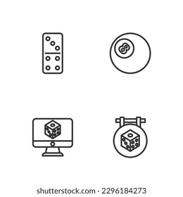 Set line Game dice, Domino and Billiard pool snooker ball icon. Vector