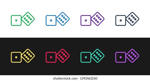 Set line Game dice icon isolated on black and white background. Casino gambling.  Vector Illustration