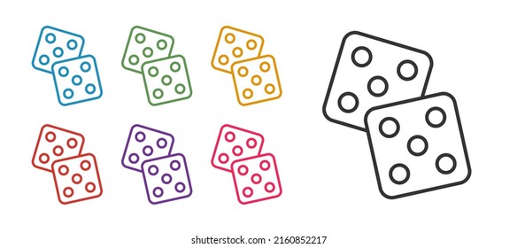 Set line Game dice icon isolated on white background. Casino gambling. Set icons colorful. Vector