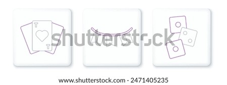 Set line Game dice, Playing cards and Carnival garland with flags icon. Vector
