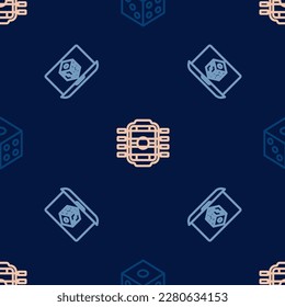Set line Game dice,  and Table football on seamless pattern. Vector