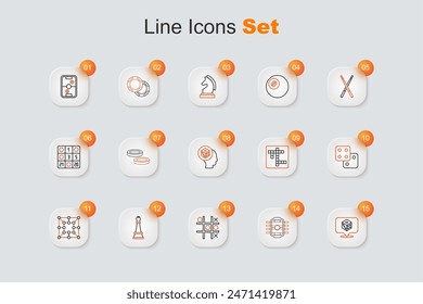 Set line Game dice, Table football, Tic tac toe game, Chess, Board, Crossword and  icon. Vector