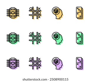 Definir linha Dados do jogo, Futebol de mesa, Tic tac toe jogo e ícone Domino. Vetor