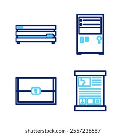 Set line Game guide, Chest for game, Computer and Video console icon. Vector