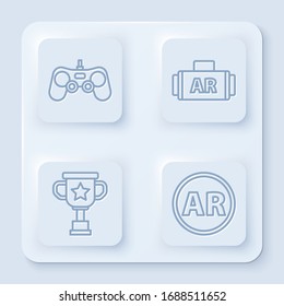 Set line Gamepad, Ar, augmented reality, Award cup and Ar, augmented reality. White square button. Vector