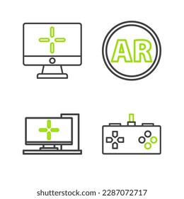 Set line Gamepad, Computer monitor, Ar, augmented reality and  icon. Vector
