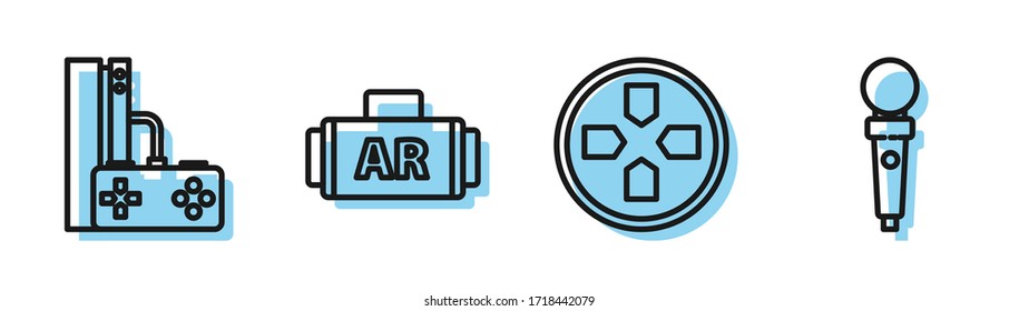 Set line Gamepad, Game console with joystick, Ar, augmented reality and Joystick for arcade machine icon. Vector