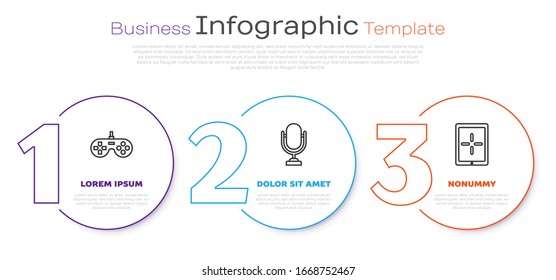 Set line Gamepad, Microphone and Tablet. Business infographic template. Vector