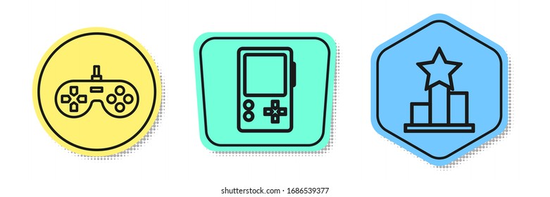 Set line Gamepad, Portable video game console and Star. Colored shapes. Vector