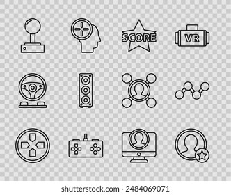 Set line Gamepad, Premium erstellen Account-Bildschirm, Stern, Joystick für Arcade-Maschine, Stereo-Lautsprecher, Create und Teilen-Symbol. Vektorgrafik