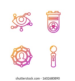 Set line Gamepad, Project team base, Virtual reality and Video graphic card. Gradient color icons. Vector