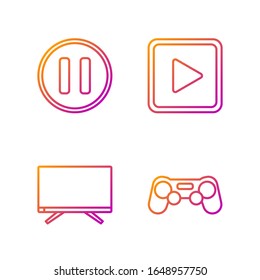 Set line Gamepad, Smart TV, Pause Taste und Play in Quadrat. Farbsymbole. Vektorillustration