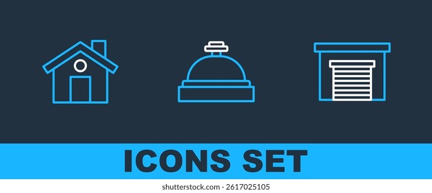 Set line Garage, House and Hotel service bell icon. Vector
