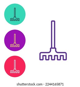 Set line Garden rake icon isolated on white background. Tool for horticulture, agriculture, farming. Ground cultivator. Housekeeping equipment. Set icons colorful. Vector