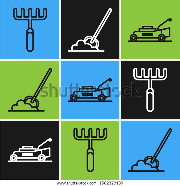 Set Line Garden Rake Lawn Mower Stock Vector Royalty Free 1582329139