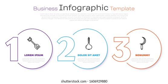 Set line Garden rake, Onion and Sickle. Business infographic template. Vector