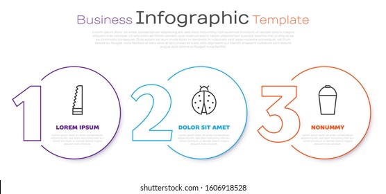 Set line Garden saw, Ladybug and Bucket. Business infographic template. Vector