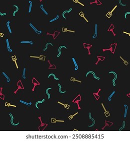 Set line Garden saw, Sickle, shovel and Shovel in the ground on seamless pattern. Vector