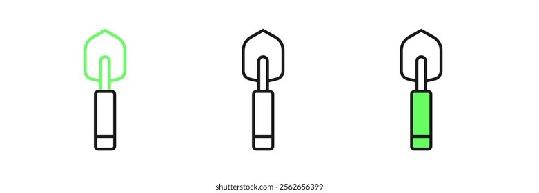 Set line Garden trowel spade or shovel icon isolated on white background. Gardening tool. Tool for horticulture, agriculture, farming.  Vector