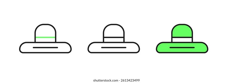 Set line Gardener, farmer or agricultural worker hat icon isolated on white background.  Vector