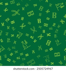 Set line Gardening scissors, Wine temperature and Wooden barrel for wine on seamless pattern. Vector