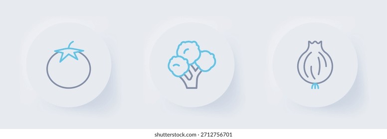 Establecer línea de ajo, brócoli y tomate icono. Vector
