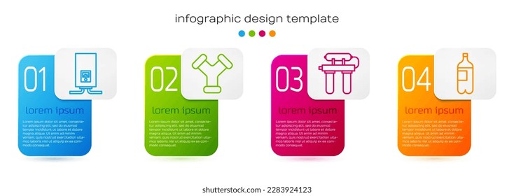 Set line Gas boiler with a burning fire, Industry metallic pipe, Water filter and Bottle of water. Business infographic template. Vector