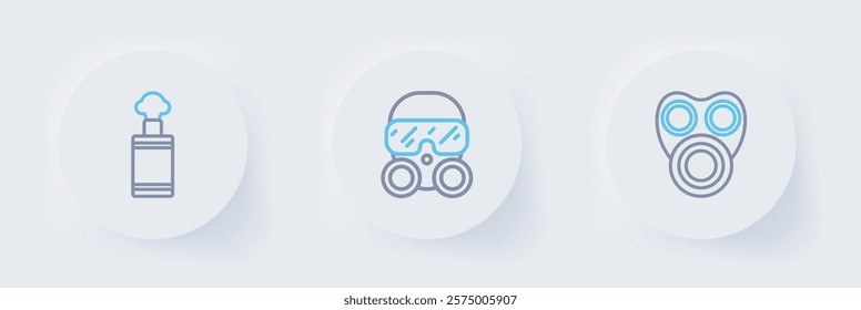Set line Gas mask,  and Hand grenade icon. Vector