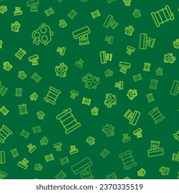 Set line Gas mask, Radioactive waste in barrel and  on seamless pattern. Vector
