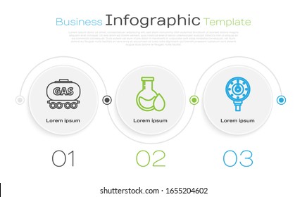 Set line Gas railway cistern, Oil petrol test tube and Motor gas gauge. Business infographic template. Vector