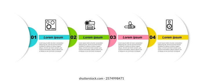Set line Gas stove, Air compressor, Chainsaw and Stereo speaker. Business infographic template. Vector